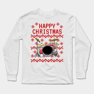 Drummer Ugly Christmas Drum Teacher Musician Long Sleeve T-Shirt